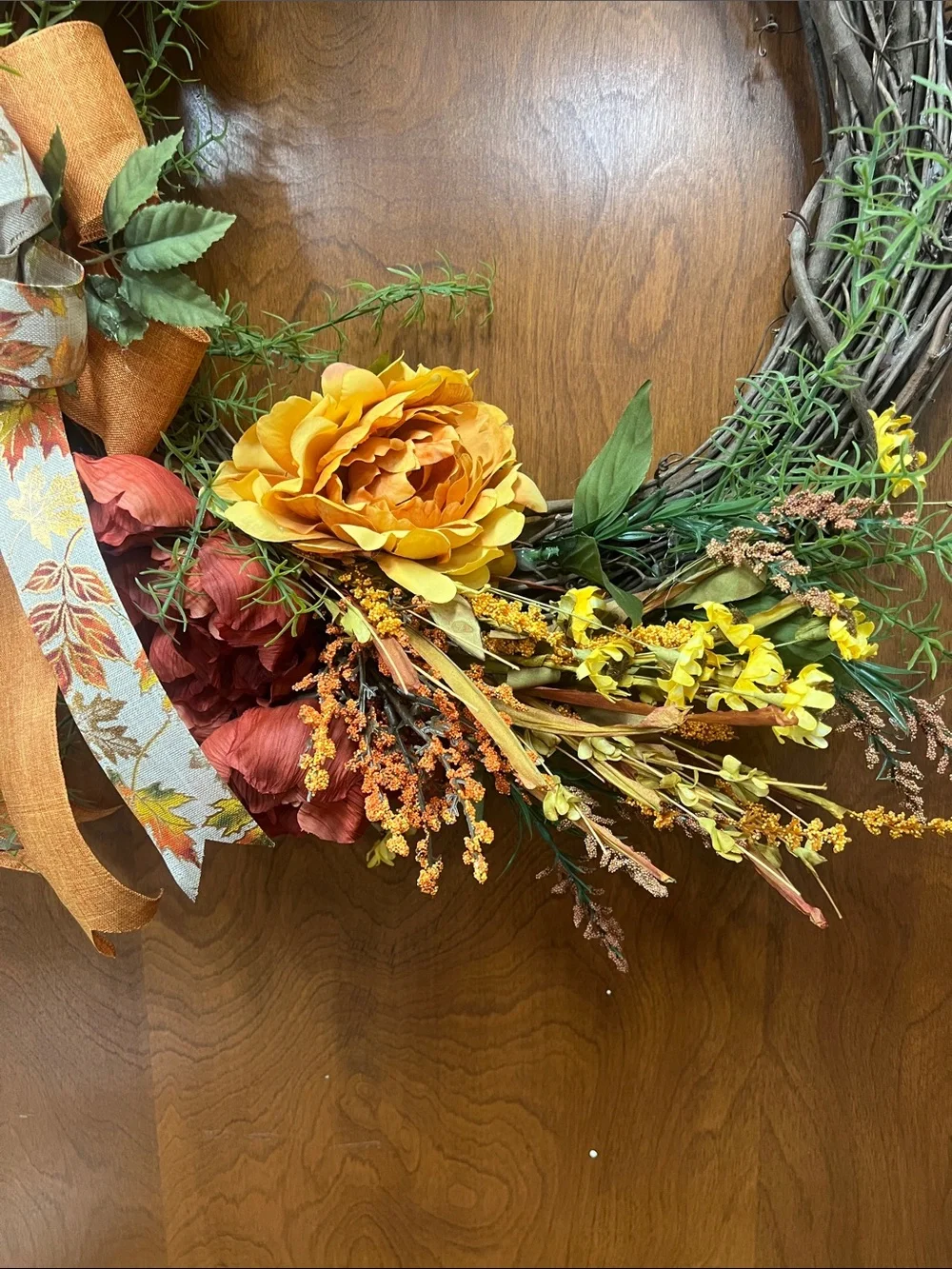 Autumn Harvest Floral Grapevine Wreath - Orange & Yellow